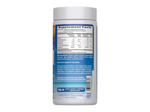 Natural Vitality CALM Kids Magnesium Gummies Sweet Citrus Supplement Facts & barcode Label 120 Gummies