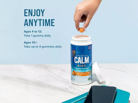 Natural Vitality CALM Kids Magnesium Gummies Sweet Citrus How to Use Instructions Daily Serving 60 Gummies