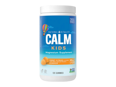 Natural Vitality CALM Kids Magnesium Gummies Sweet Citrus Supplement Bottle 120 Gummies Front View