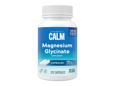 Natural Vitality CALM Magnesium Glycinate 325mg Capsules Supplement Bottle 120 Vegan Capsules Front View