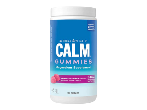 Natural Vitality CALM Magnesium Gummies 330mg Raspberry Lemon Supplement Bottle 120 Gummies Front View