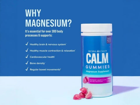 Natural Vitality CALM Magnesium Gummies 330mg Raspberry Lemon How to Use Instructions Daily Serving 60 Gummies