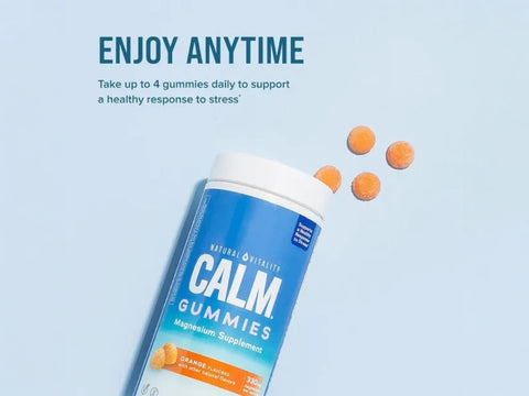 Natural Vitality CALM Magnesium Gummies 330mg Orange Flavour How to Use Instructions Daily Serving 120 Gummies