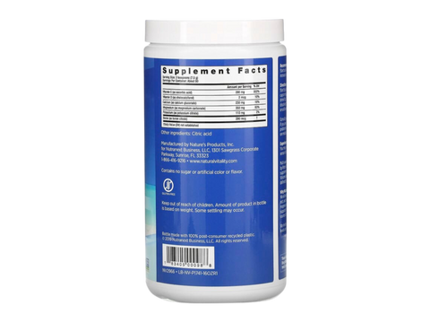 Natural Vitality CALM Plus Calcium Magnesium Drink Mix Original Unflavoured Supplement Facts & barcode Label 453g Powder