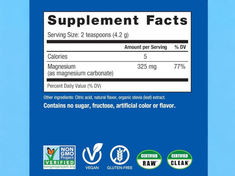 Natural Vitality CALM Magnesium Drink Mix Cherry Flavour Supplement Facts Label Powder