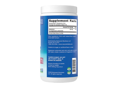 Natural Vitality CALM Magnesium Drink Mix Cherry Flavour Supplement Facts & barcode Label 453g Powder