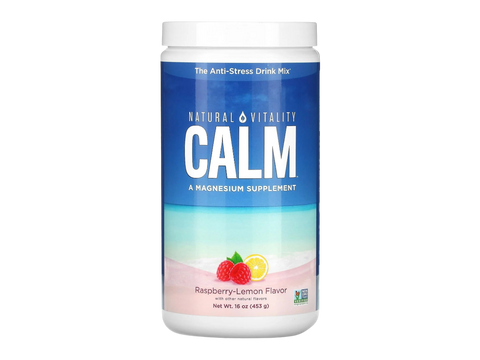Natural Vitality CALM Magnesium Drink Mix Raspberry Lemon Flavour Powder 453g Container Front View
