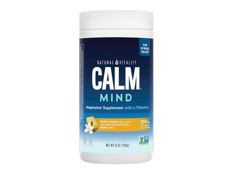Natural Vitality Calm Mind Magnesium plus L-Theanine Drink Mix Honey Vanilla Powder 168g Container Front View