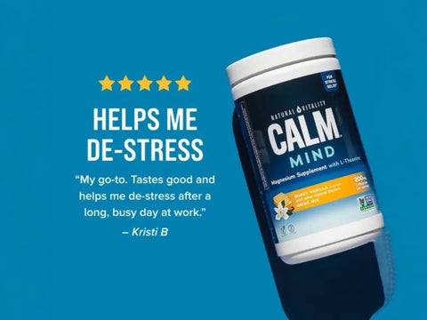 Natural Vitality Calm Mind Magnesium plus L-Theanine Drink Mix Honey Vanilla Lifestyle Review Image 168g Powder