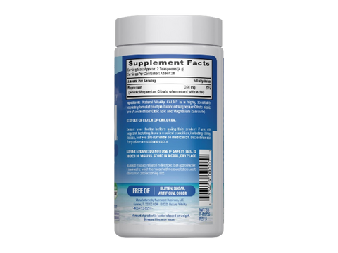 Natural Vitality CALM Magnesium Drink Mix Original Unflavoured Supplement Facts & barcode Label 113g Powder