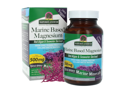 Nature's Answer Marine Based Magnesium Plant-Based Capsules 90 count front bottle & box label