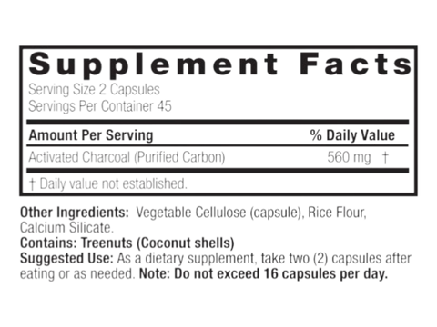 Nature's Answer Activated Charcoal Capsules 90 count supplement facts and directions