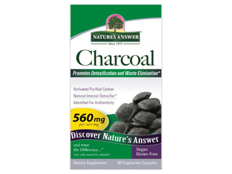 Nature's Answer Activated Charcoal Capsules 90 count vegan supplement front label box & bottle