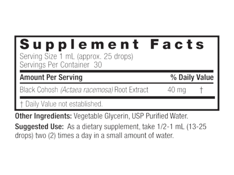 Nature's Answer Alcohol-Free Black Cohosh Root Extract 30ml supplement facts and directions