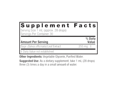 Nature's Answer Alcohol-Free Sage Leaf Extract 30ml supplement facts and directions