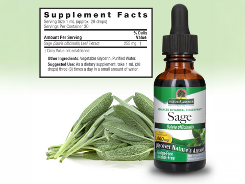 Nature's Answer Alcohol-Free Sage Leaf Extract 30ml supplement facts and directions