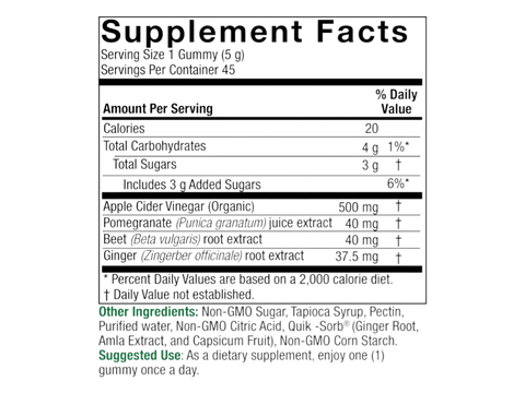 Nature's Answer Apple Cider Vinegar and Ginger Gummies 45 supplement facts and directions
