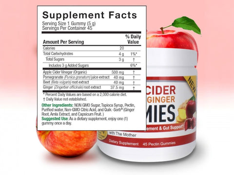 Nature's Answer Apple Cider Vinegar and Ginger Gummies 45 supplement facts and directions