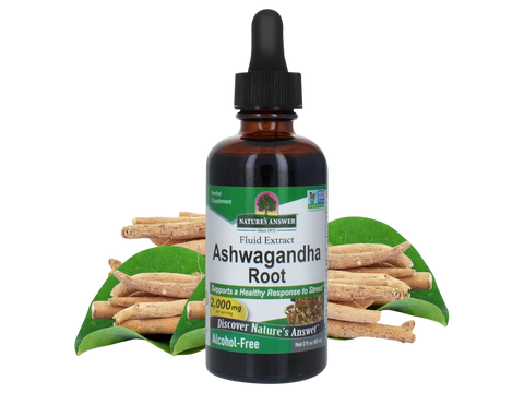 Nature’s Answer Ashwagandha root alcohol-free liquid extract 60ml bottle front label