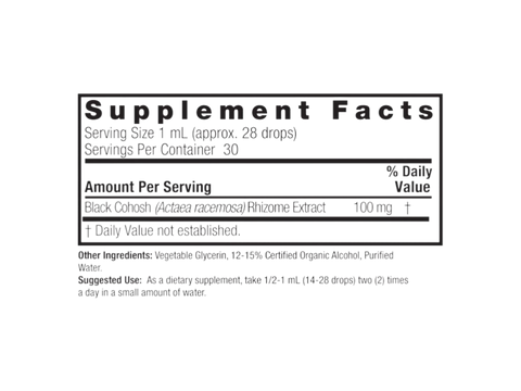 Nature's Answer Black Cohosh Root Extract 30ml supplement facts and directions