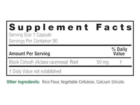 Nature's Answer Black Cohosh Root 50mg Capsules 90 supplement facts and directions