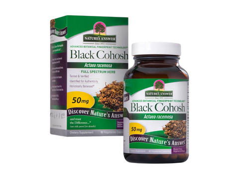 Nature's Answer Black Cohosh Root 50mg Vegetarian Capsules 90 count bottle & box front label