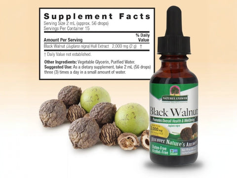 Nature’s Answer Black Walnut liquid extract supplement facts 30ml bottle