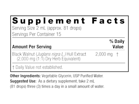 Nature’s Answer Black Walnut liquid extract supplement facts 30ml bottle