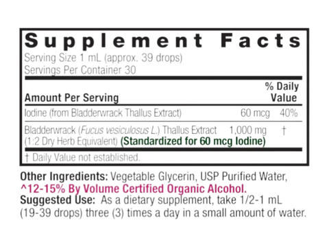 Nature’s Answer Bladderwrack liquid extract supplement facts 30ml bottle