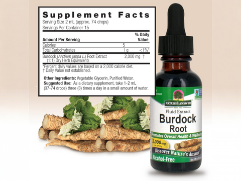 Nature’s Answer Burdock Root liquid extract supplement facts 30ml bottle