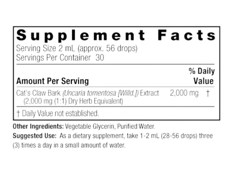 Nature's Answer Cat's Claw Bark Alcohol-Free Extract 60ml supplement facts and directions