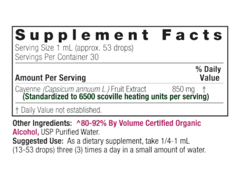 Nature’s Answer Cayenne fruit liquid extract supplement facts 30ml bottle