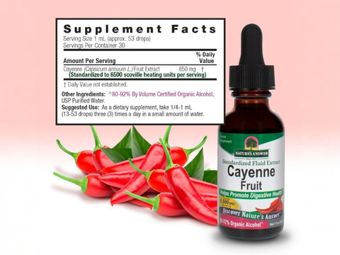 Nature’s Answer Cayenne fruit liquid extract supplement facts 30ml bottle