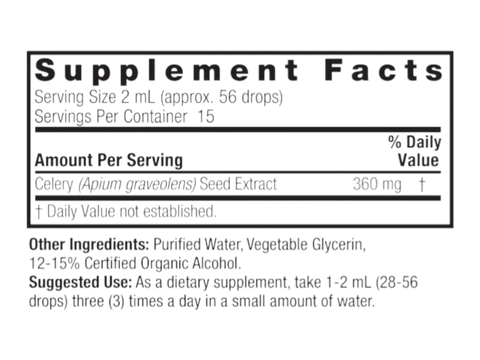 Nature’s Answer Celery Seed liquid extract supplement facts 30ml bottle