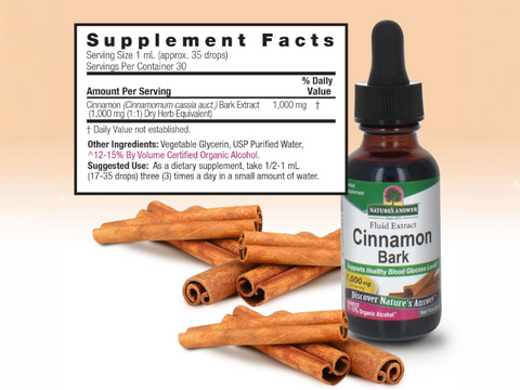 Nature’s Answer Cinnamon bark liquid extract supplement facts 30ml bottle