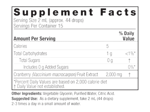 Nature's Answer Alcohol-Free Cranberry Extract 30ml supplement facts and directions