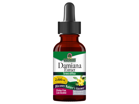 Nature’s Answer Damiana liquid extract 2000mg low alcohol 30ml bottle front viewon a white background