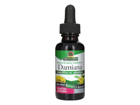 Nature’s Answer Damiana liquid extract 2000mg low alcohol 30ml bottle front viewon a white background