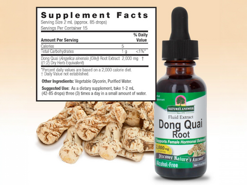 Nature’s Answer Dong Quai Root Extract alcohol-free 30ml supplement facts back label