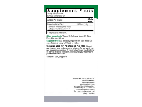 Nature’s Answer Echinacea Astragalus supplement facts 90 vegetarian capsules back label