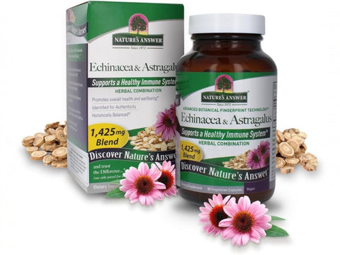 Nature’s Answer Echinacea and Astragalus vegetarian capsules 90 count bottle & box front view