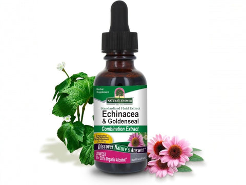 Nature’s Answer Echinacea and Goldenseal low alcohol liquid extract 30ml bottle front view on a white background