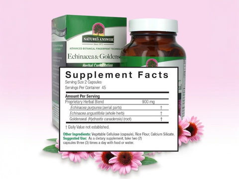 Nature’s Answer Echinacea Goldenseal supplement facts 90 vegetarian capsules back label