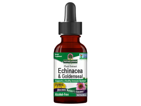 Nature’s Answer Echinacea & Goldenseal Liquid Extract Alcohol-Free 30ml bottle front viewon a white background