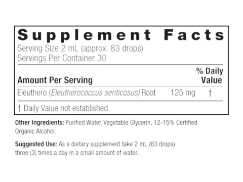 Nature’s Answer Eleuthero root liquid extract supplement facts 60ml bottle