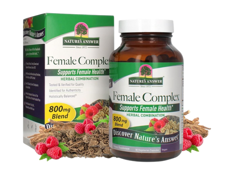 Nature’s Answer Female Complex vegetarian capsules 90 count bottle & box front view on a white background