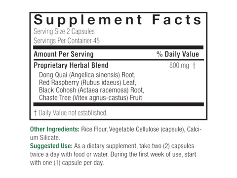 Nature’s Answer Female Complex supplement facts 90 vegetarian capsules back label