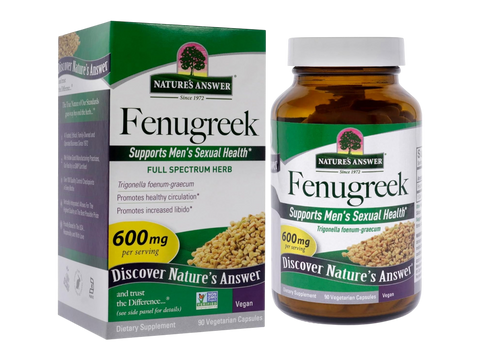 Nature’s Answer Fenugreek Seed vegetarian capsules 90 count bottle & box front view