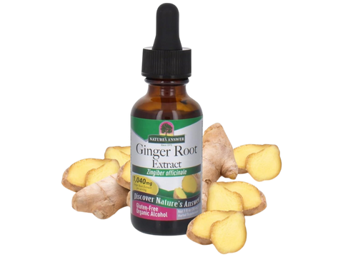 Nature’s Answer Ginger Root Liquid Extract with Organic Alcohol 30ml bottle front view with ginger