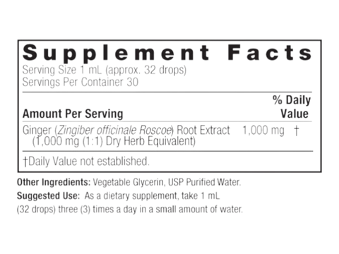 Nature's Answer Ginger Root Extract 30ml supplement facts and directions